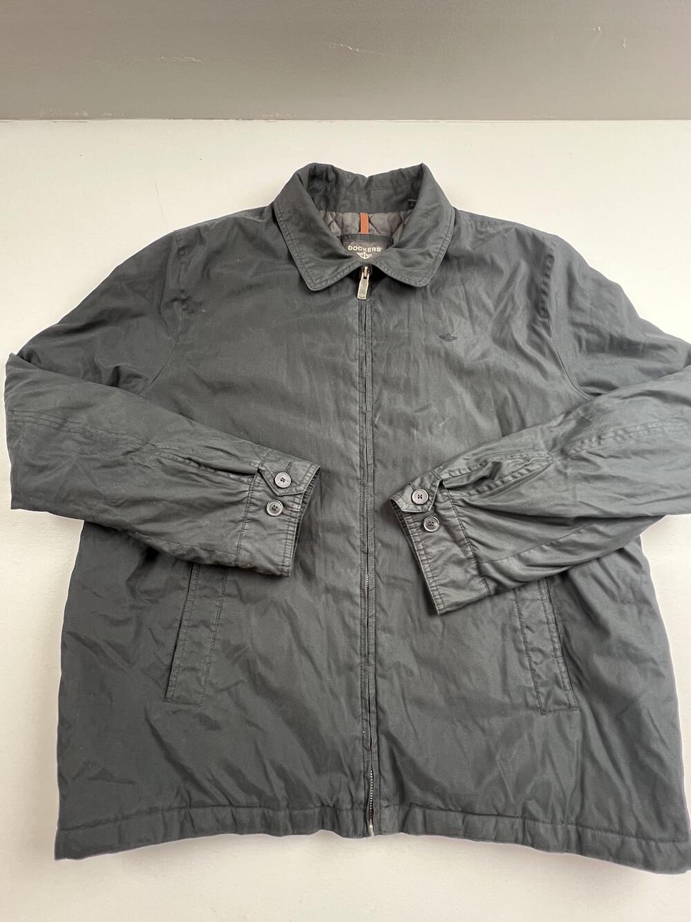 Dockers Jacket Mens 2XL Gray Microfiber Windbreaker Quilted Lined Full Zip
